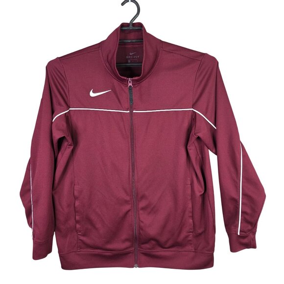 Mens Nike Dri Fit Burgundy Full Zip Track Jacket White Piping Polyester Size L - Picture 1 of 7